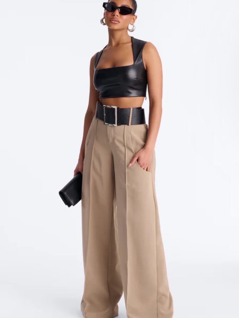 Fashion Nova Taupe Wide-Leg High-Waist Pants